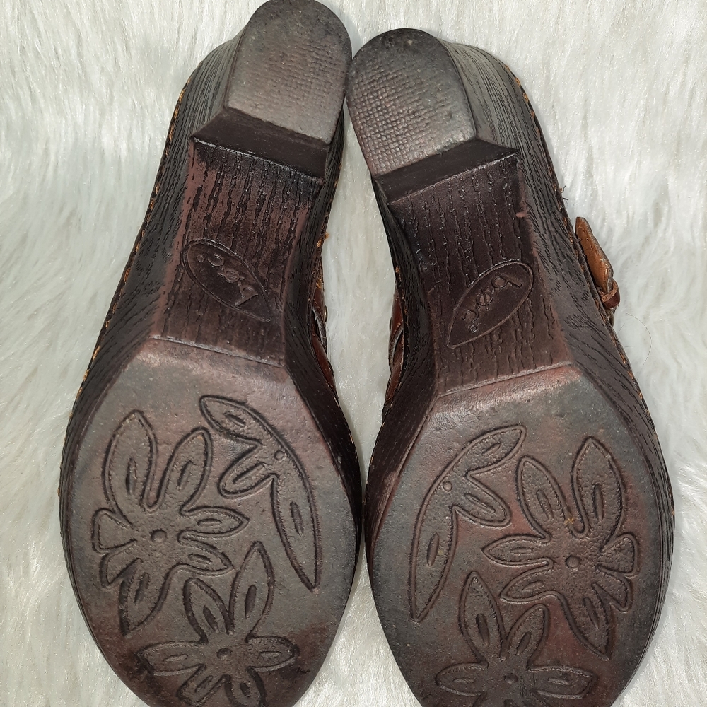 BOC Mules Brown Leather Buckle Platform Heeled Clogs SZ 7 - Picture 3 of 8
